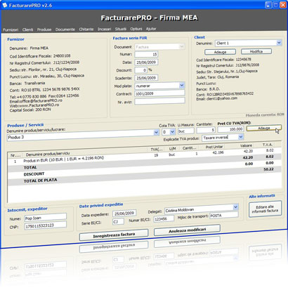 Program Facturare: Fereastra Principala